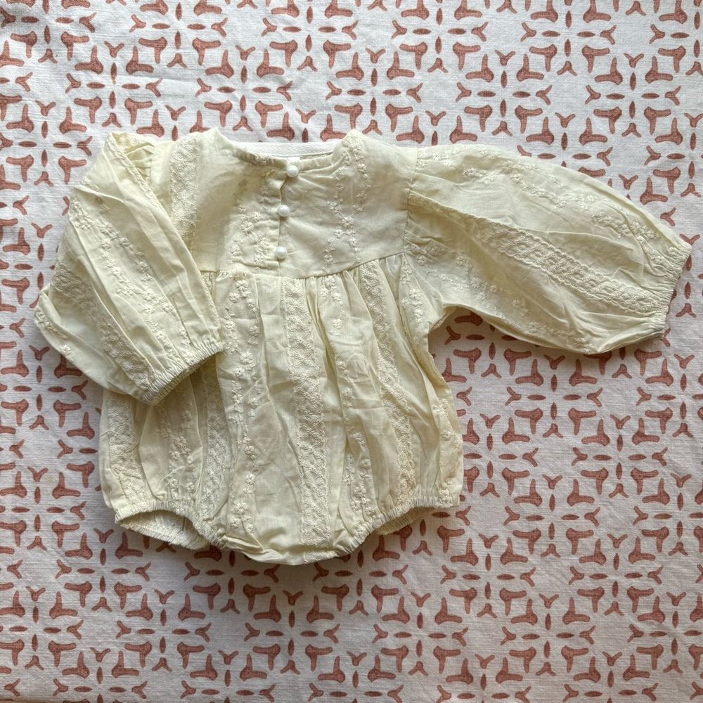 Ivory/Cream Embroidered Baby Romper | 3-6 mos.